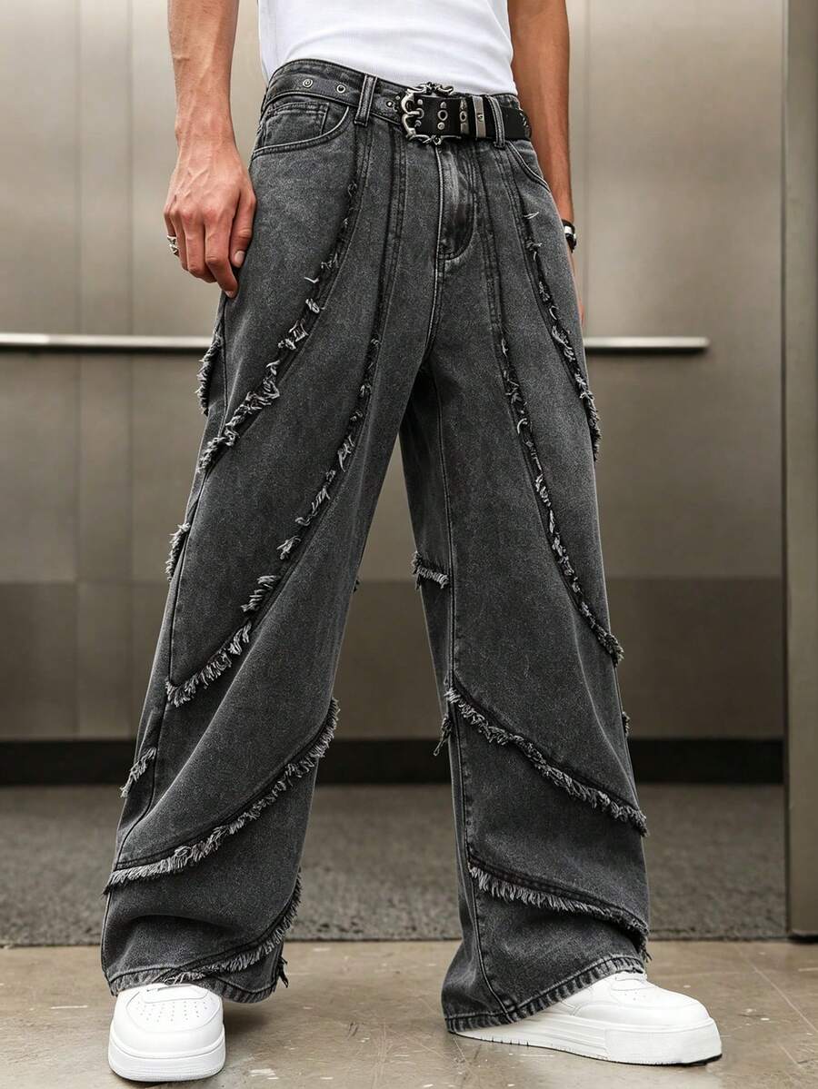 Distressed Patchwork Vintage Wide Leg Jeans