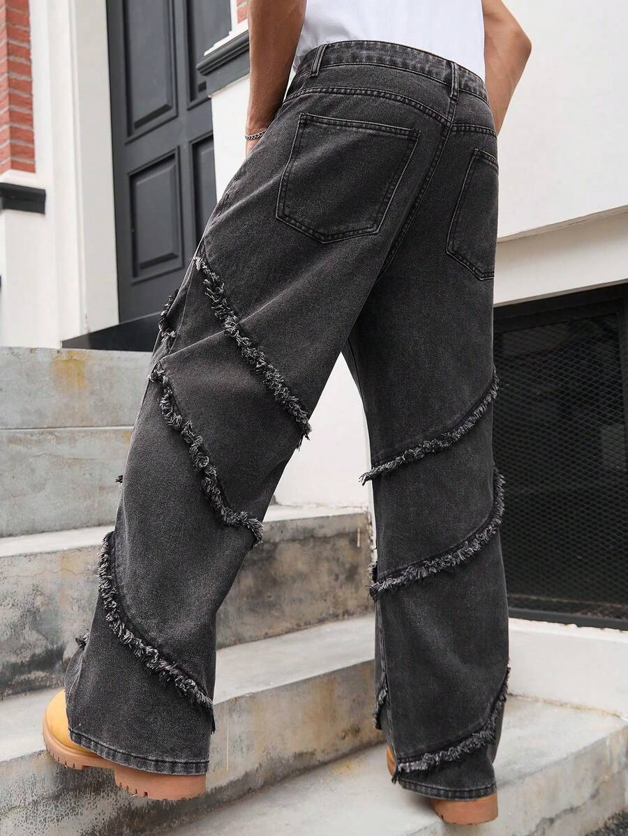 Distressed Patchwork Vintage Wide Leg Jeans