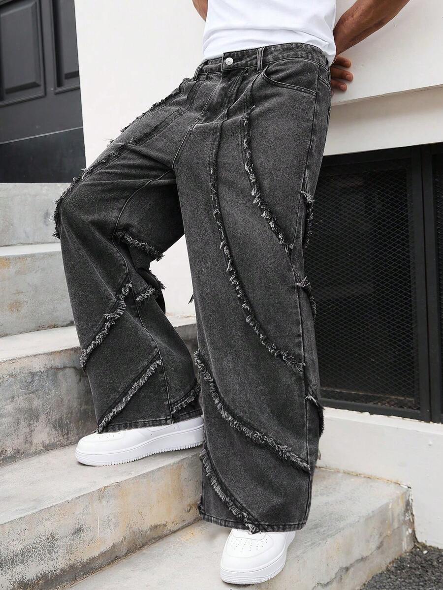 Distressed Patchwork Vintage Wide Leg Jeans