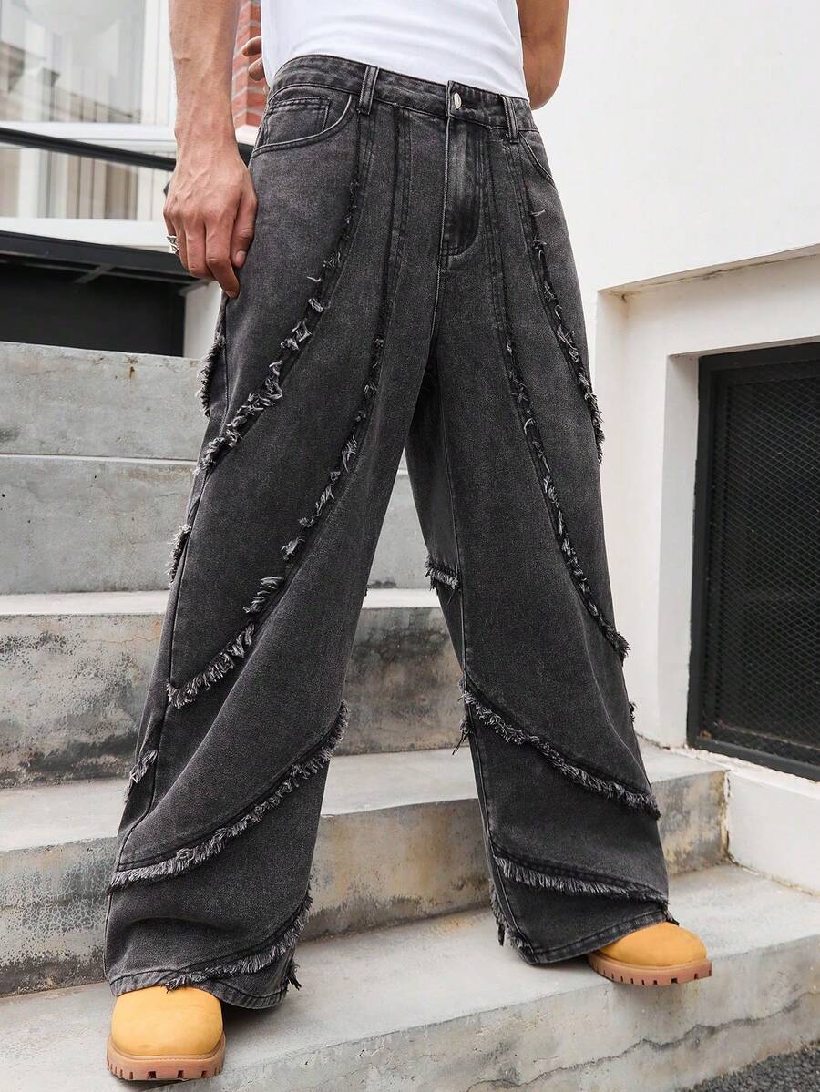 Distressed Patchwork Vintage Wide Leg Jeans