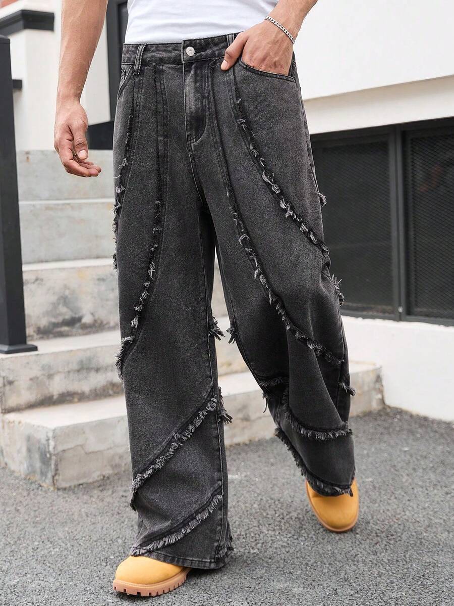 Distressed Patchwork Vintage Wide Leg Jeans