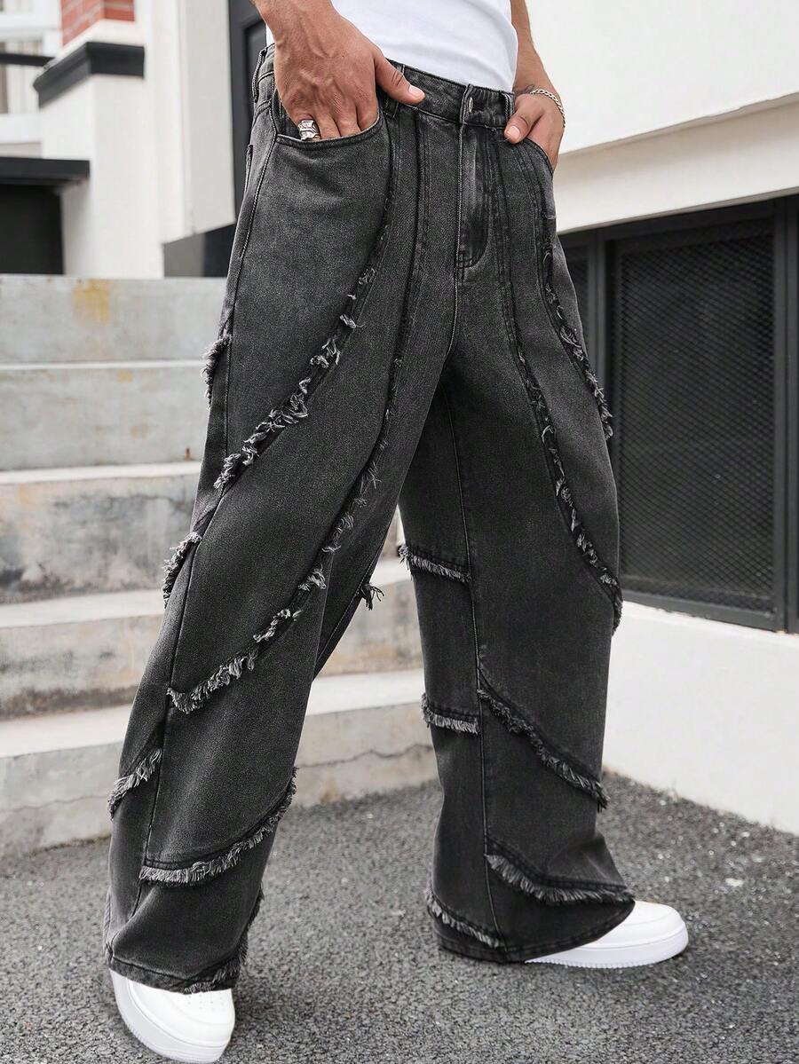 Distressed Patchwork Vintage Wide Leg Jeans
