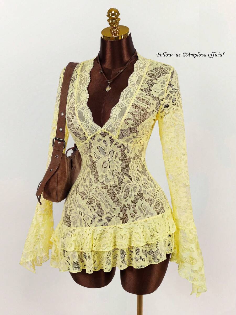 Sheer Low-Cut Hippie Style Mini Dress