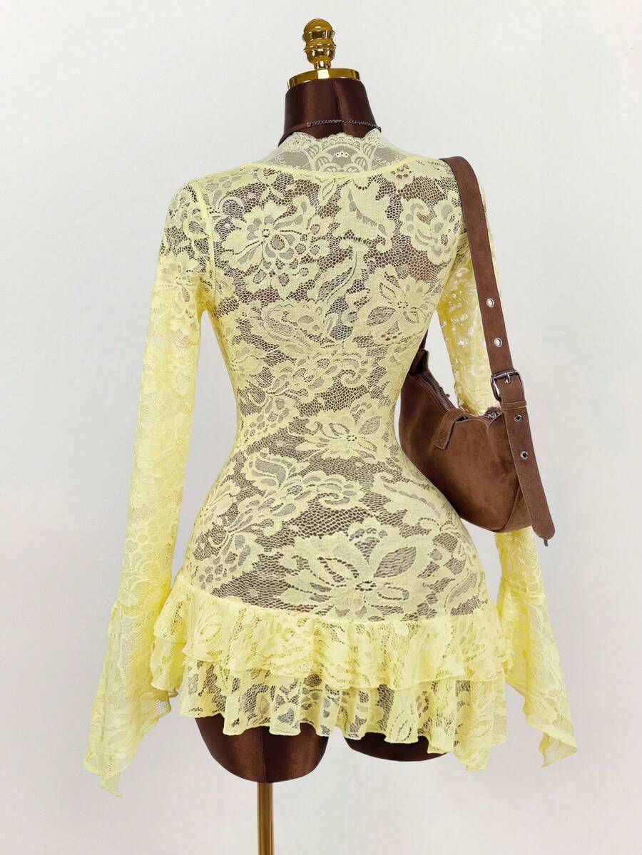 Sheer Low-Cut Hippie Style Mini Dress