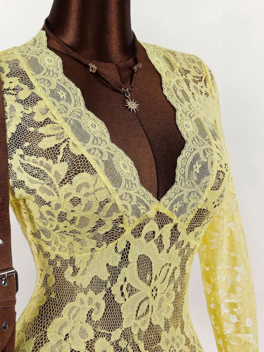 Sheer Low-Cut Hippie Style Mini Dress