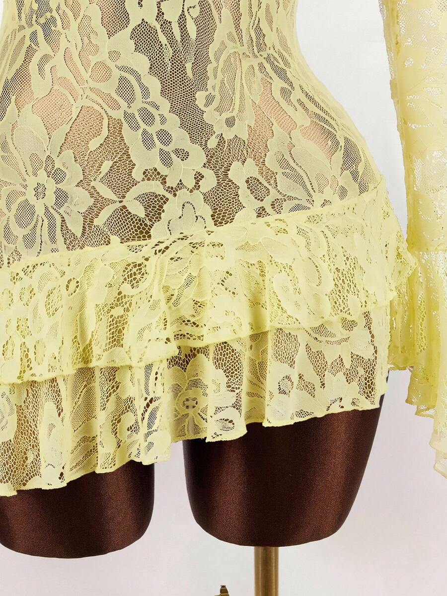 Sheer Low-Cut Hippie Style Mini Dress