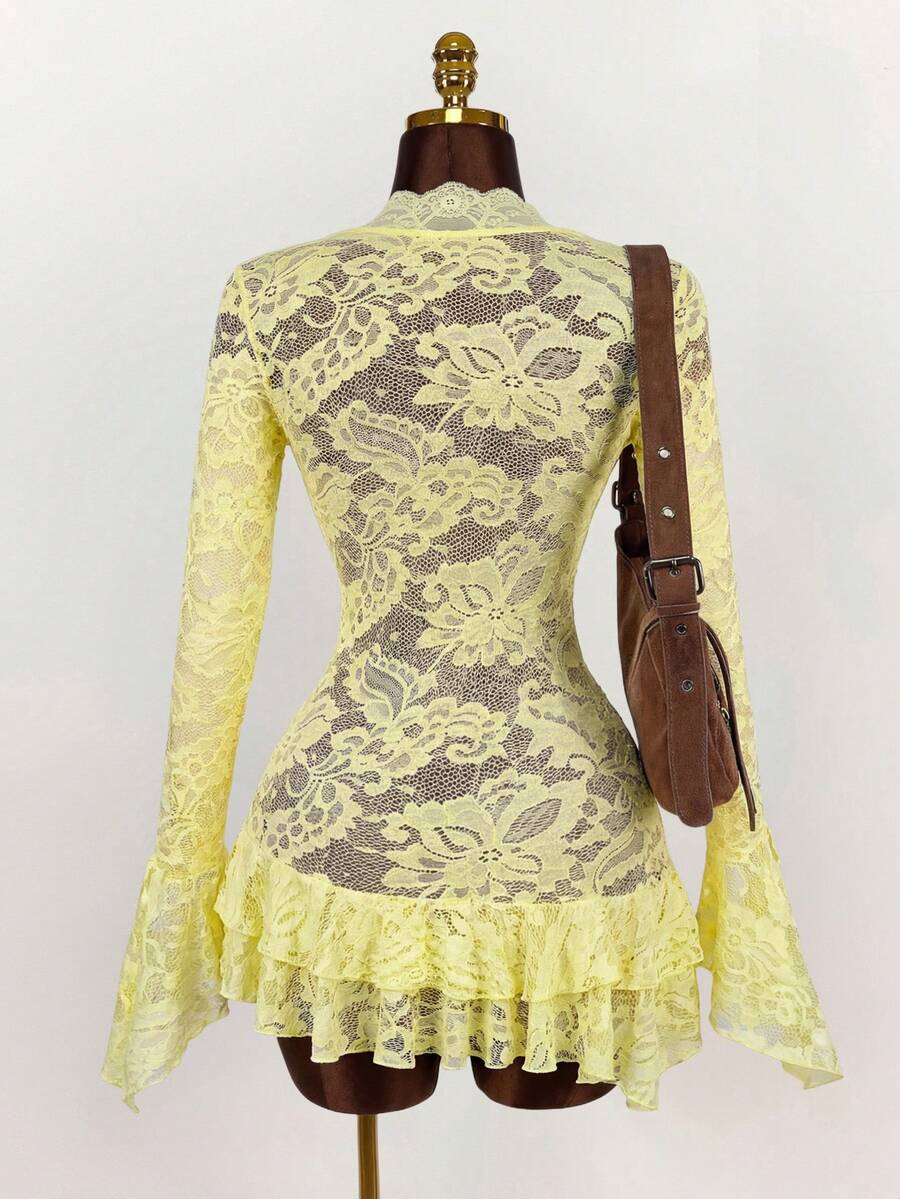 Sheer Low-Cut Hippie Style Mini Dress