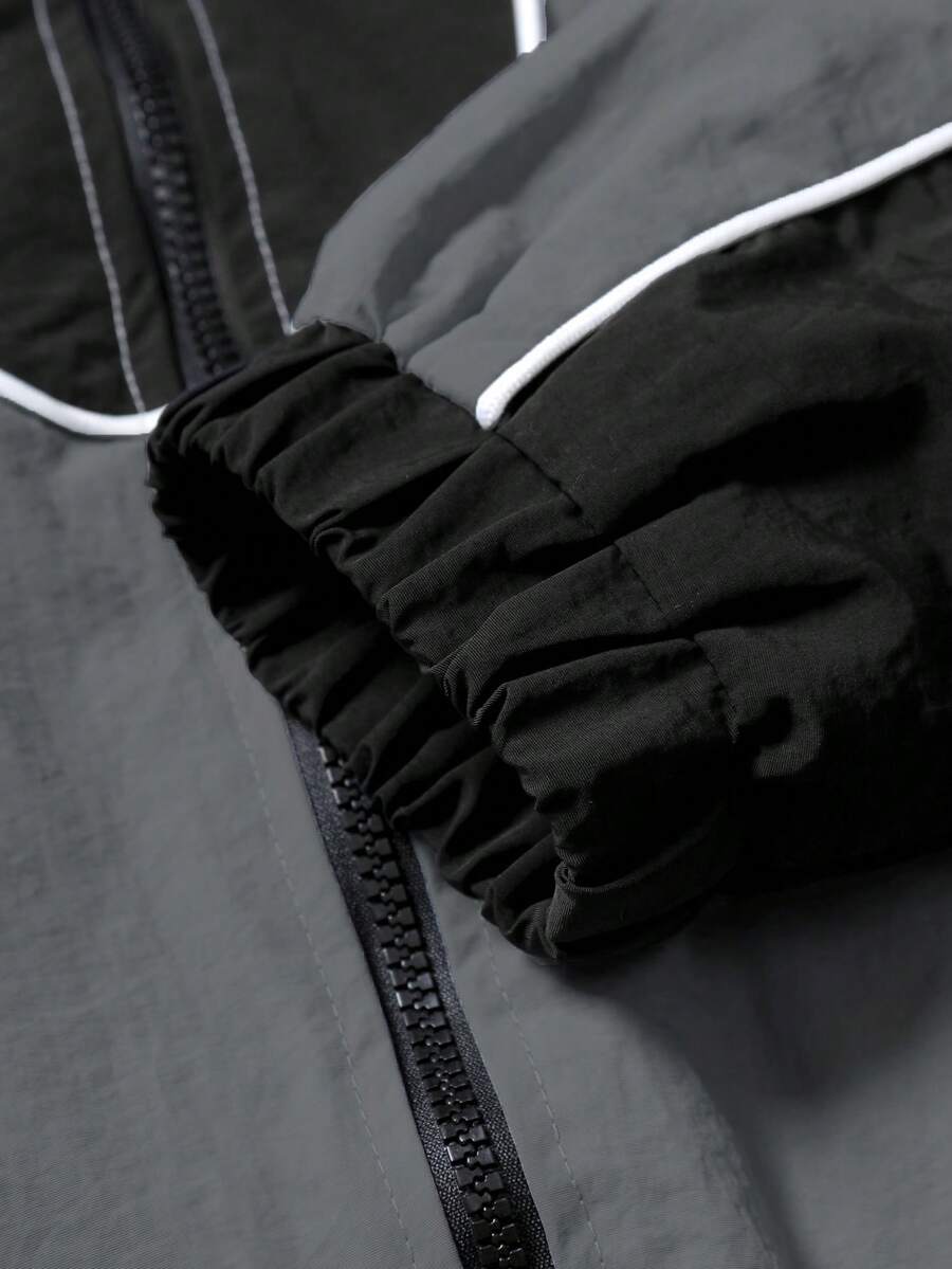 Men's Two-Tone Zip Front Hoodie & Drawstring Pants Casual Tracksuit Set