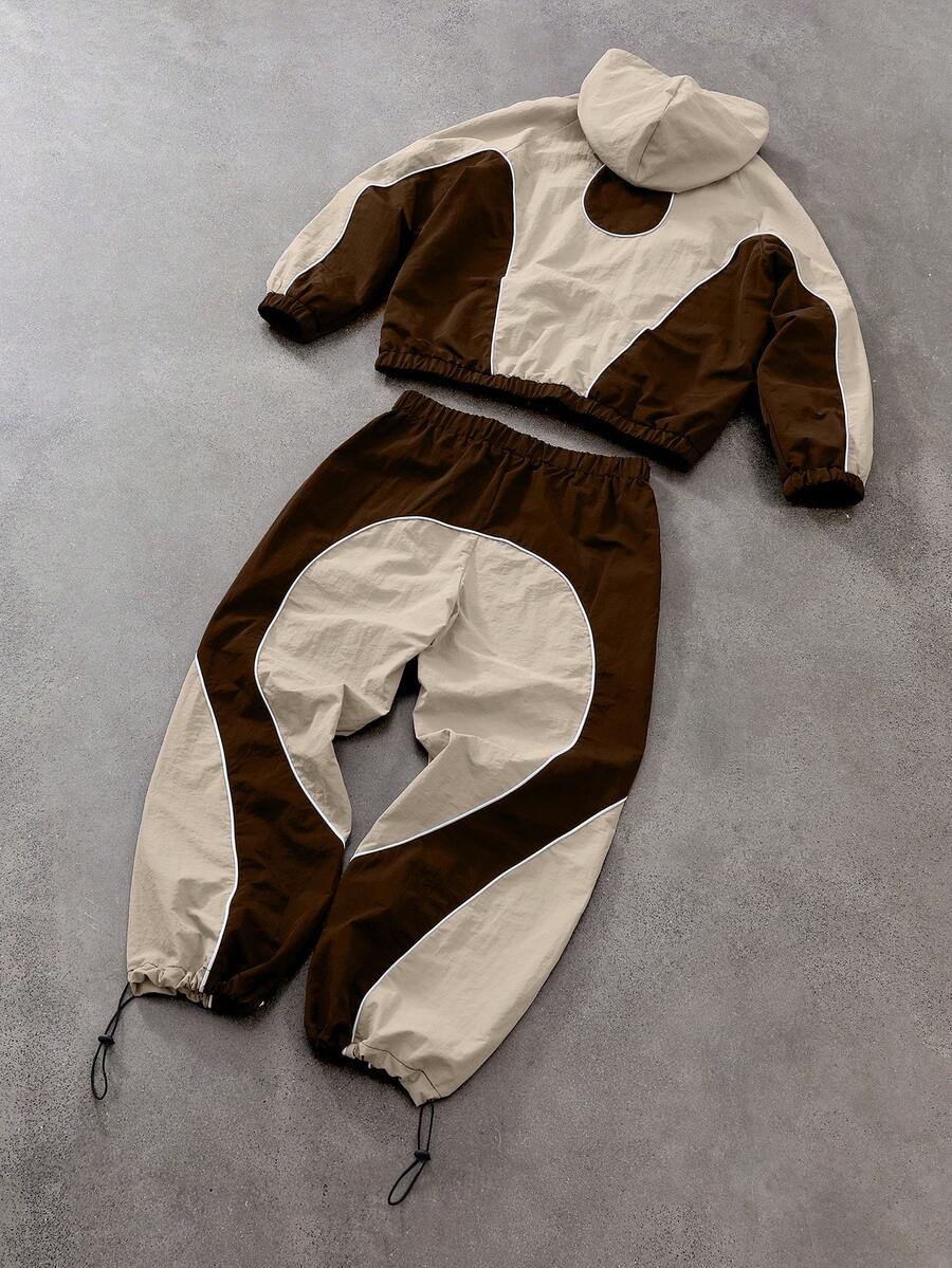 Men's Two-Tone Zip Front Hoodie & Drawstring Pants Casual Tracksuit Set