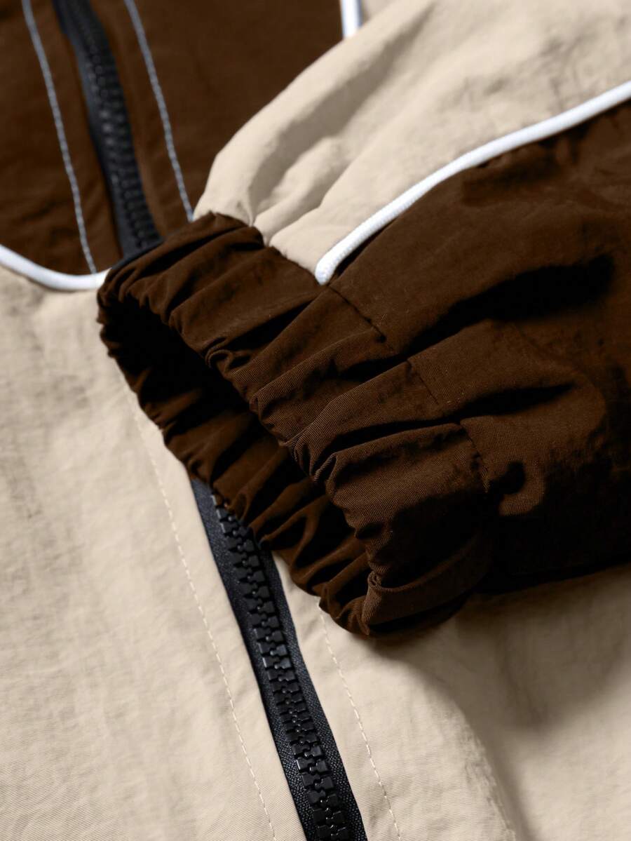 Men's Two-Tone Zip Front Hoodie & Drawstring Pants Casual Tracksuit Set