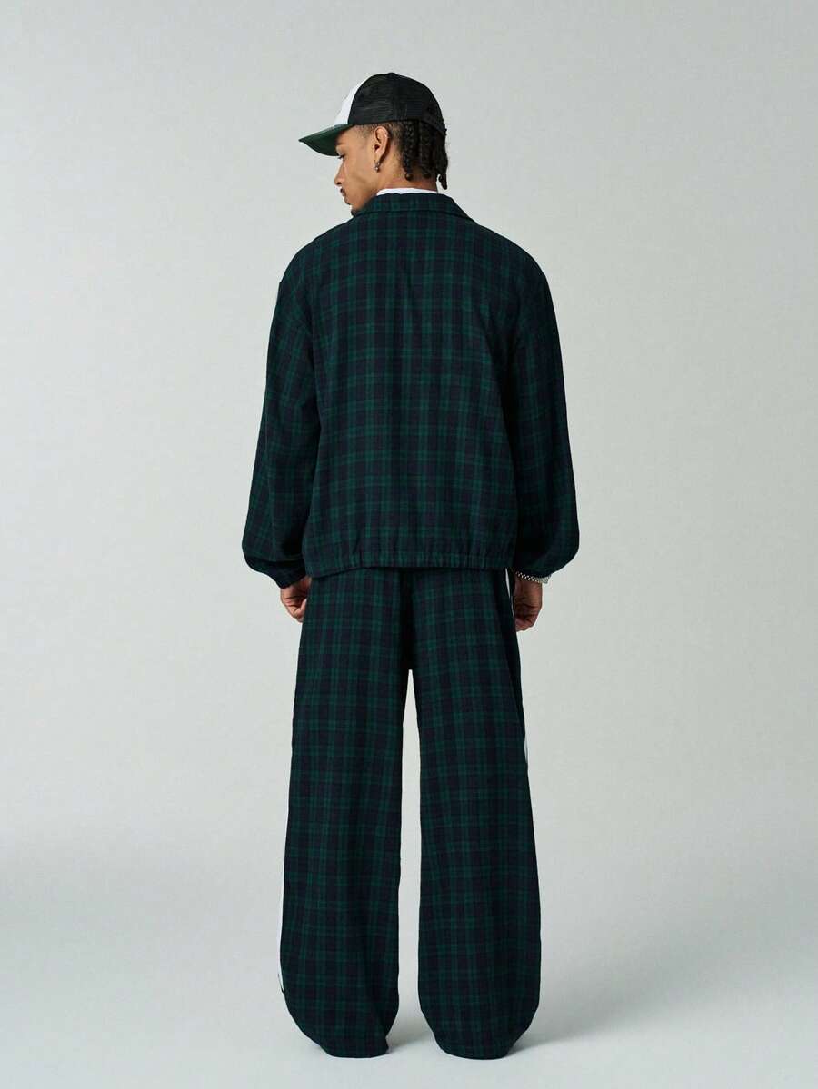 Men's Plaid & Letter Print Long Sleeve Shirt And Pants 2 Piece Set