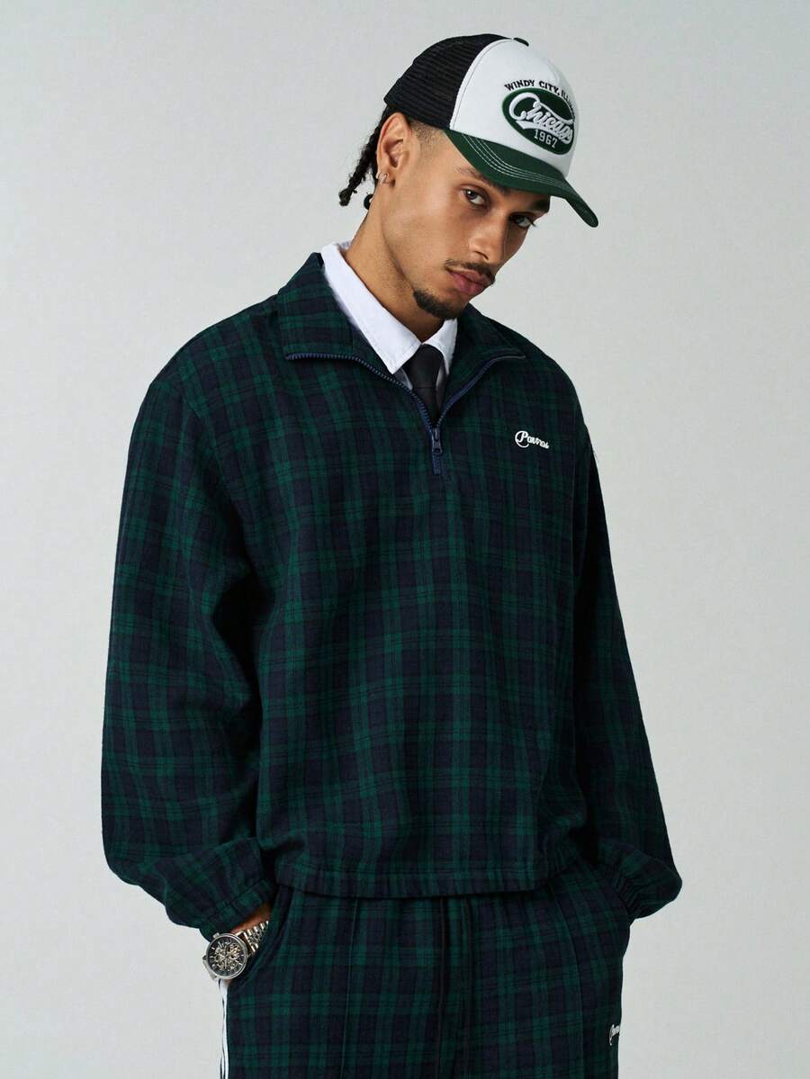 Men's Plaid & Letter Print Long Sleeve Shirt And Pants 2 Piece Set