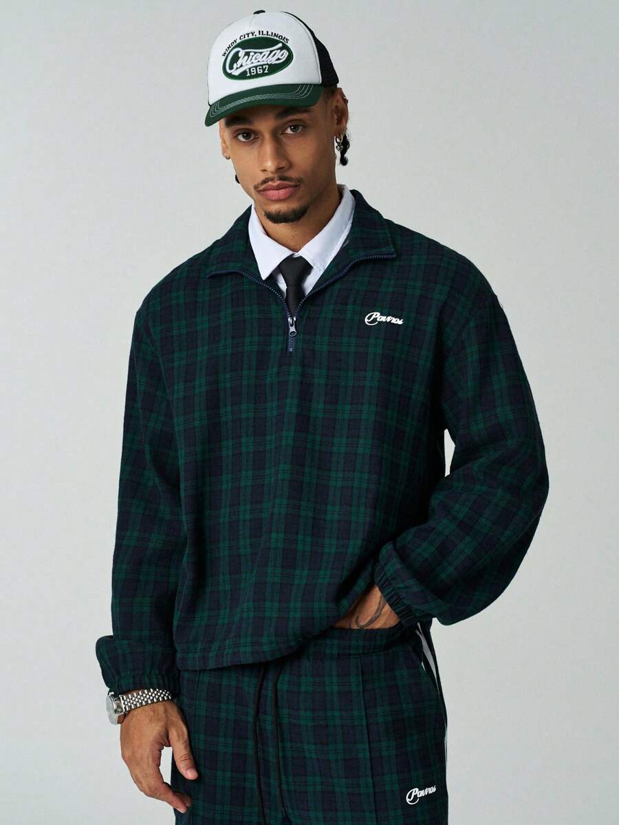 Men's Plaid & Letter Print Long Sleeve Shirt And Pants 2 Piece Set