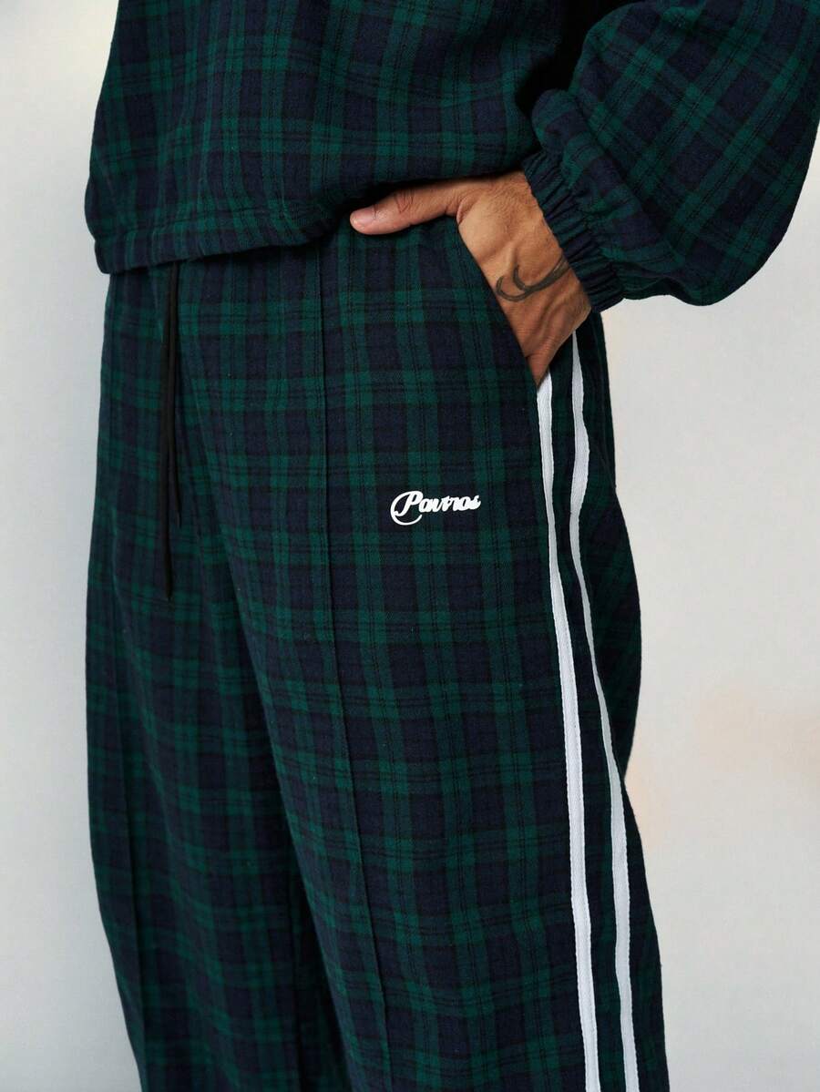 Men's Plaid & Letter Print Long Sleeve Shirt And Pants 2 Piece Set