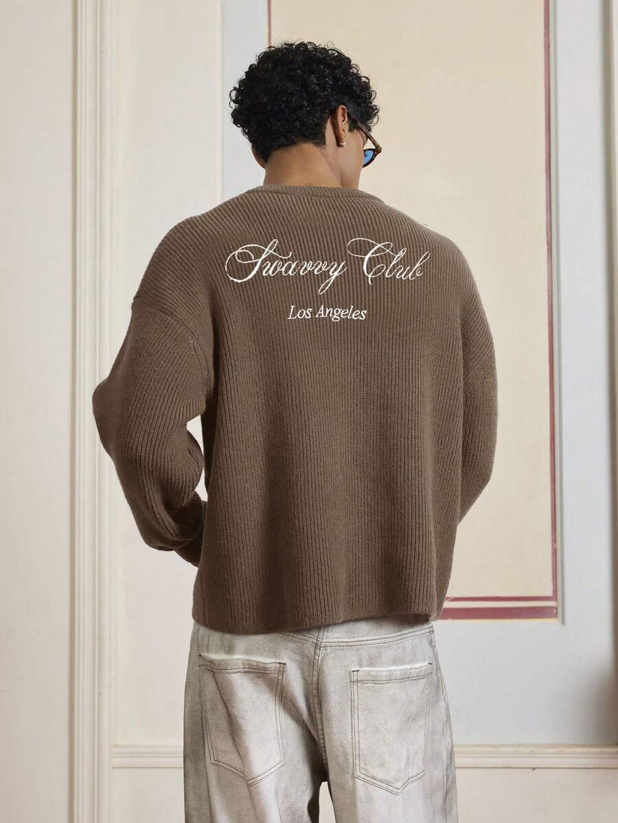 Men's Embroidery Dropped Shoulder m Casual Sweater