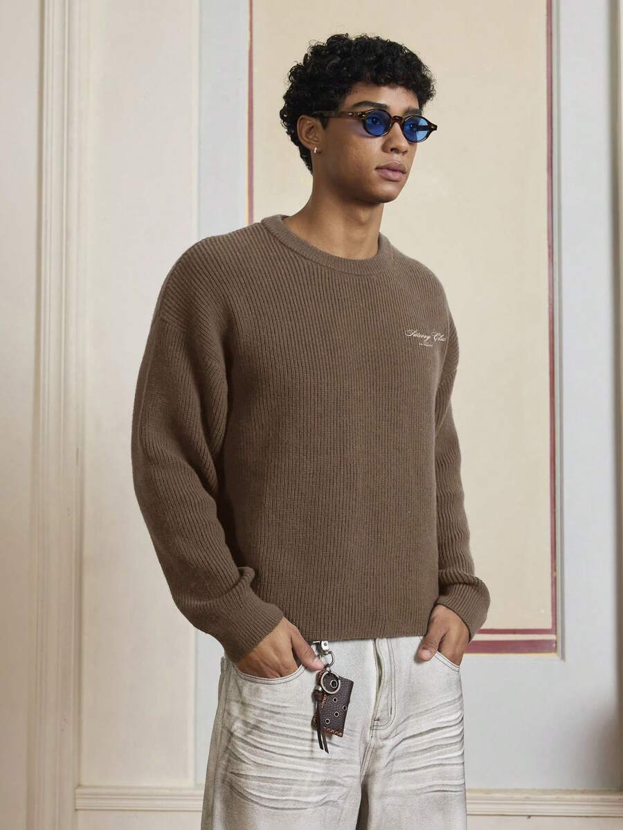 Men's Embroidery Dropped Shoulder m Casual Sweater