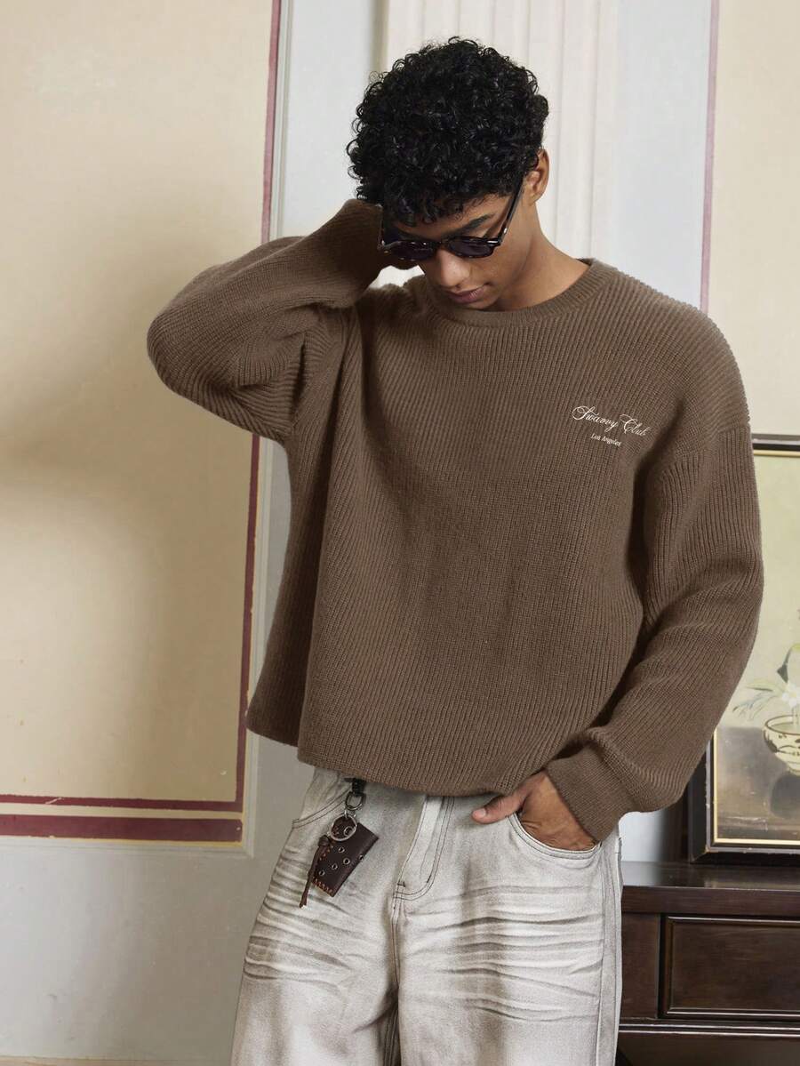 Men's Embroidery Dropped Shoulder m Casual Sweater