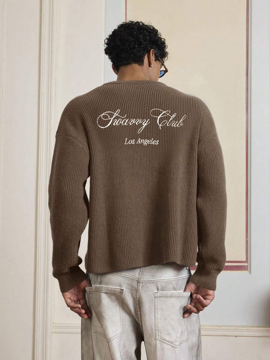 Men's Embroidery Dropped Shoulder m Casual Sweater