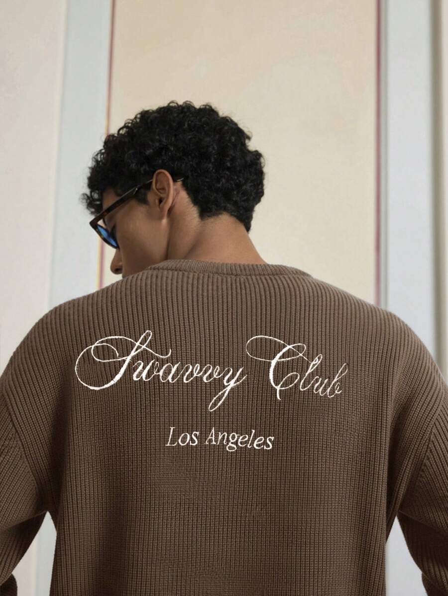 Men's Embroidery Dropped Shoulder m Casual Sweater