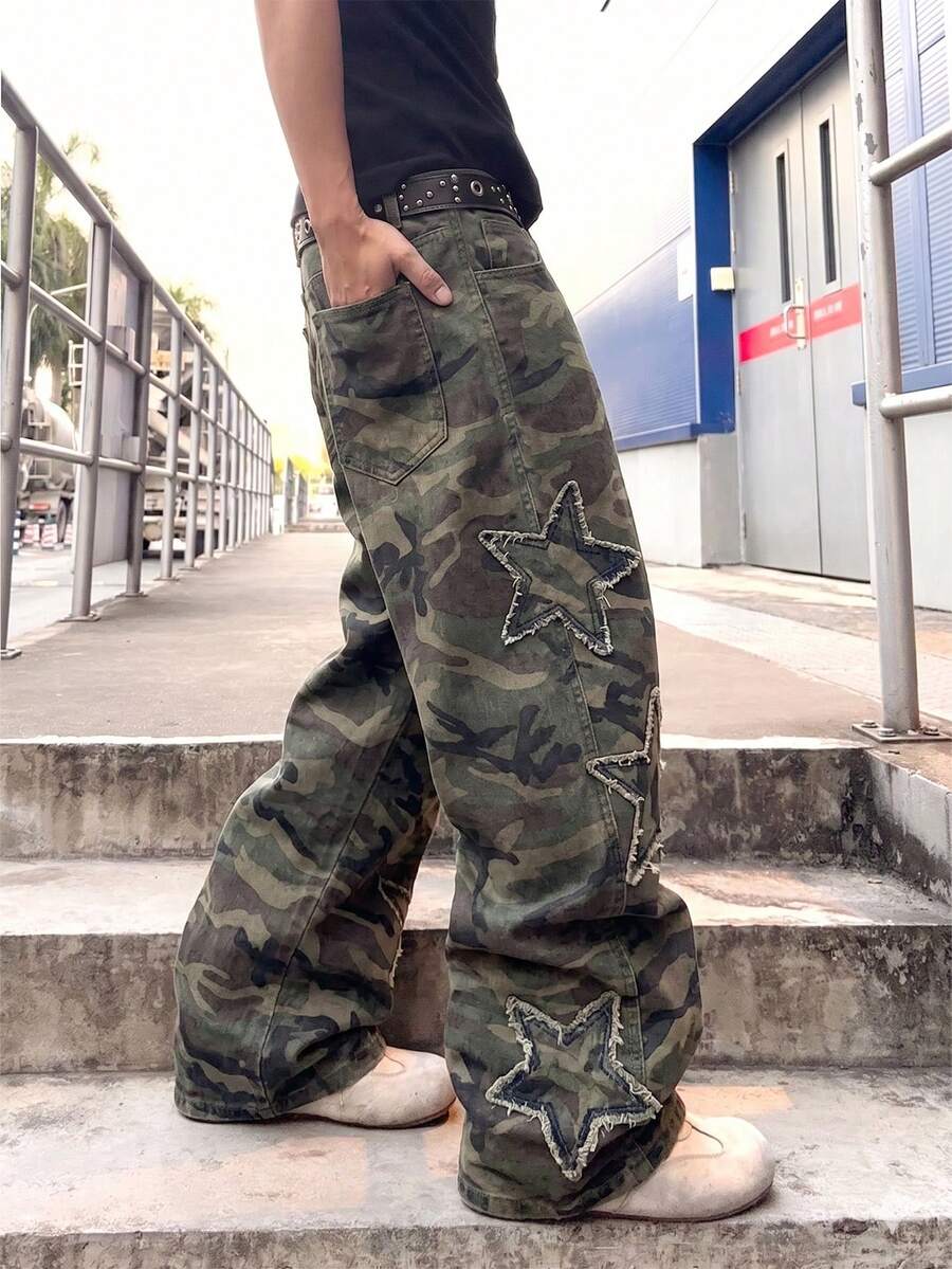 Men's Cross Embroidered Denim Jeans