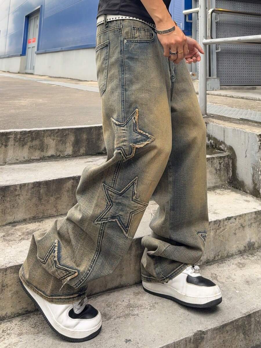 Men's Cross Embroidered Denim Jeans