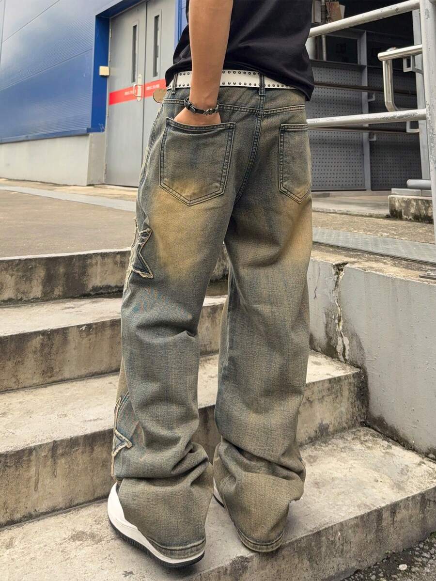 Men's Cross Embroidered Denim Jeans
