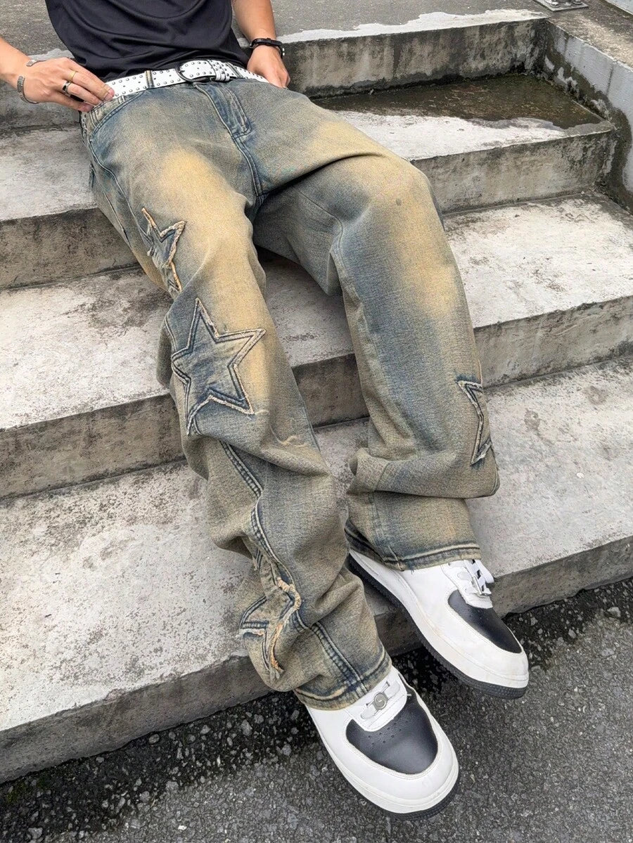Men's Cross Embroidered Denim Jeans