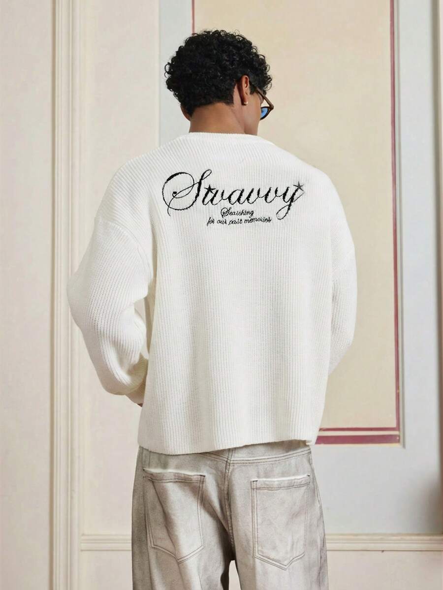 Men's Embroidery Dropped Shoulder m Casual Sweater