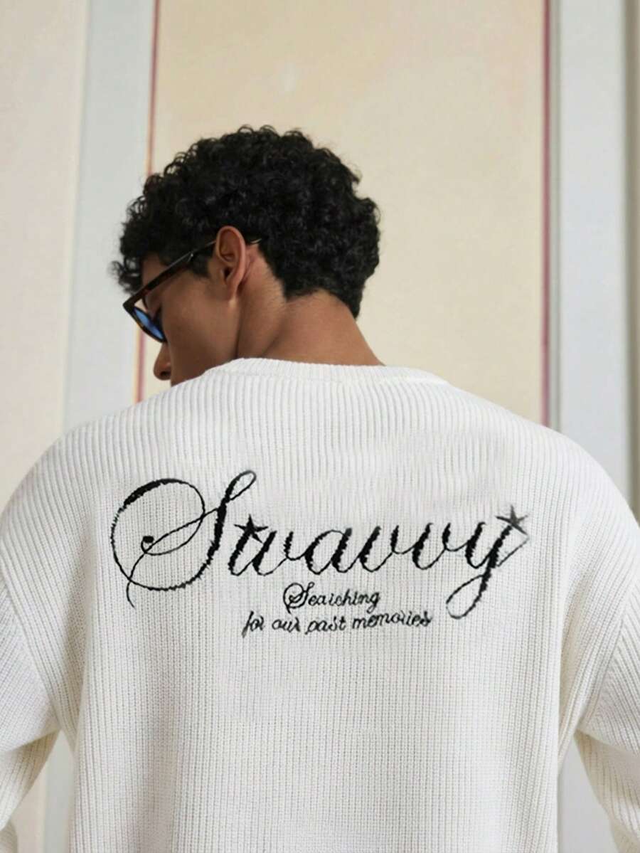 Men's Embroidery Dropped Shoulder m Casual Sweater