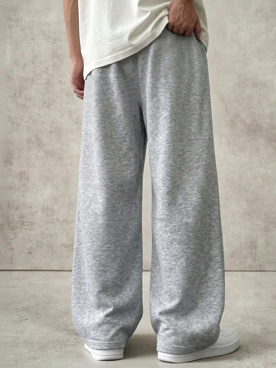 Men's Solid Color Drawstring Waist Pocket Loose Fit Sports Long Pants