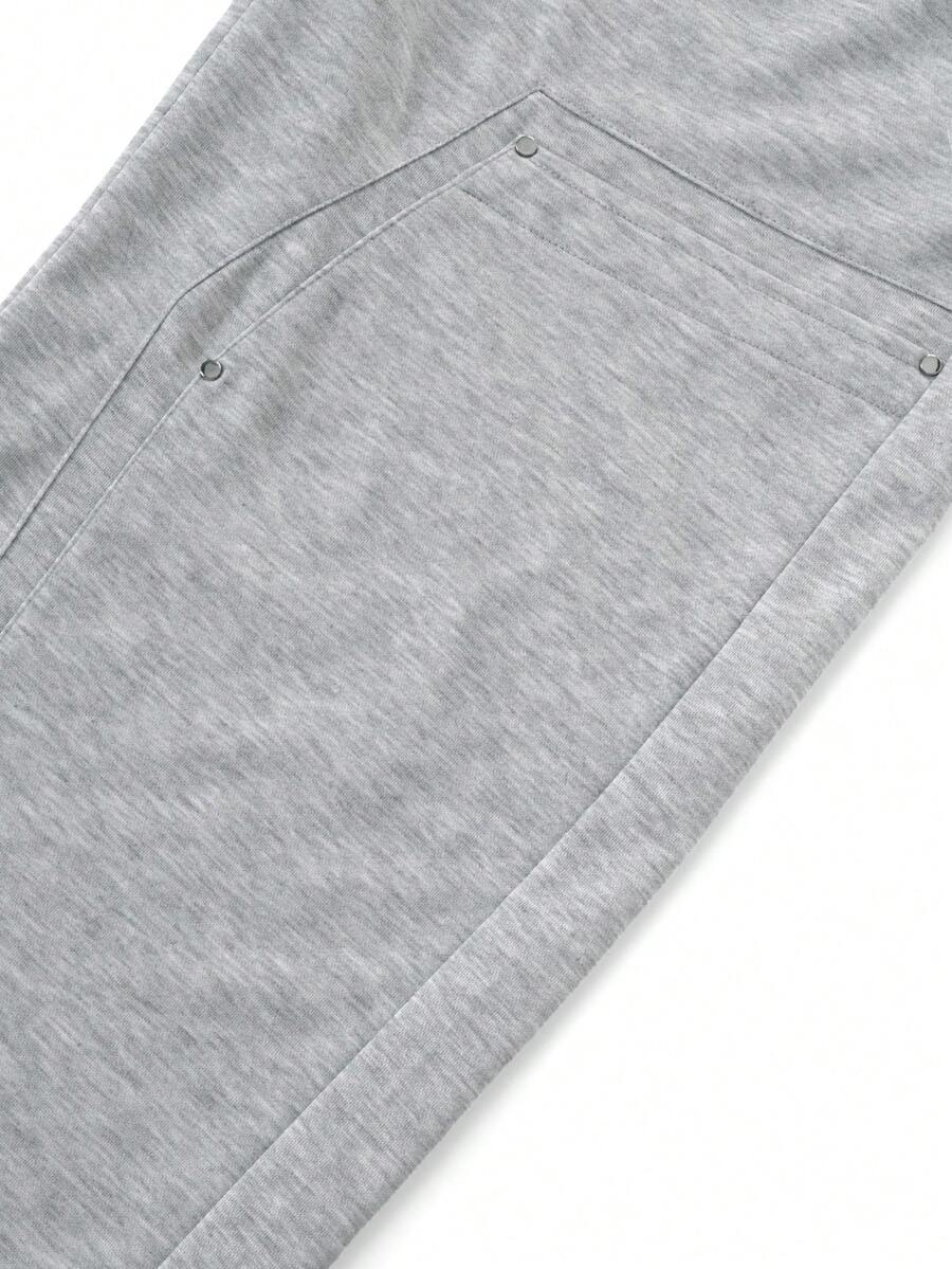 Men's Solid Color Drawstring Waist Pocket Loose Fit Sports Long Pants