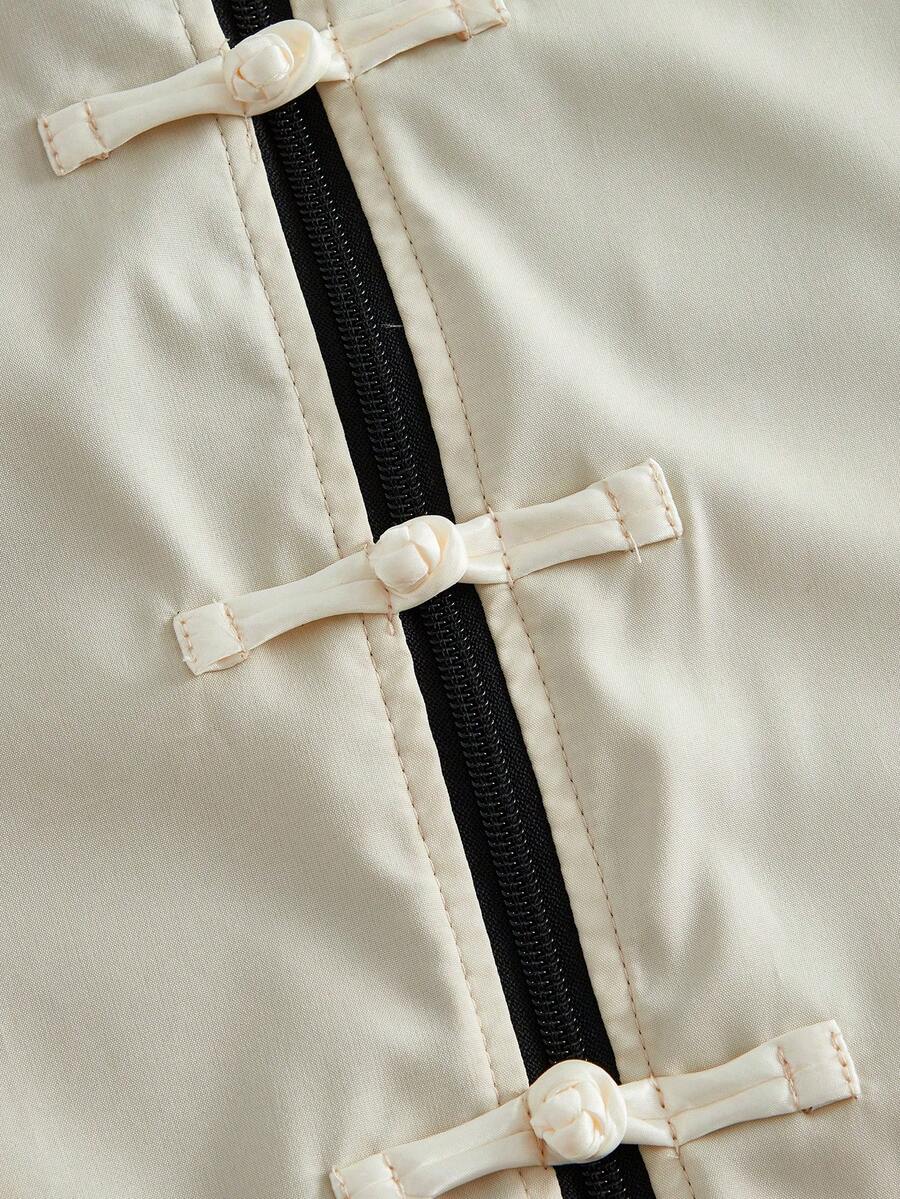 Men's Letter Print Contrast Color Long Sleeve Frog Button Jacket