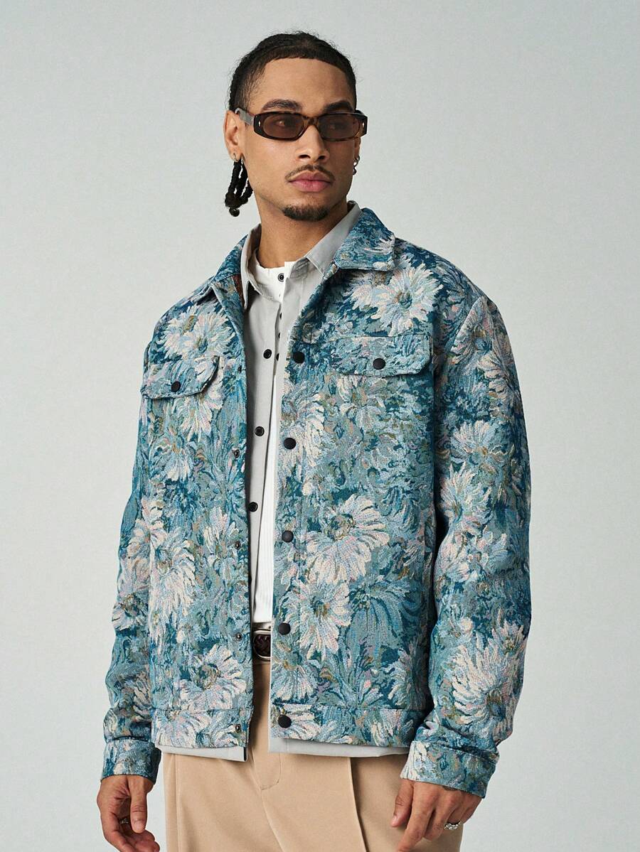 Men's Long Sleeve Floral Jacquard Casual Dress Jacket