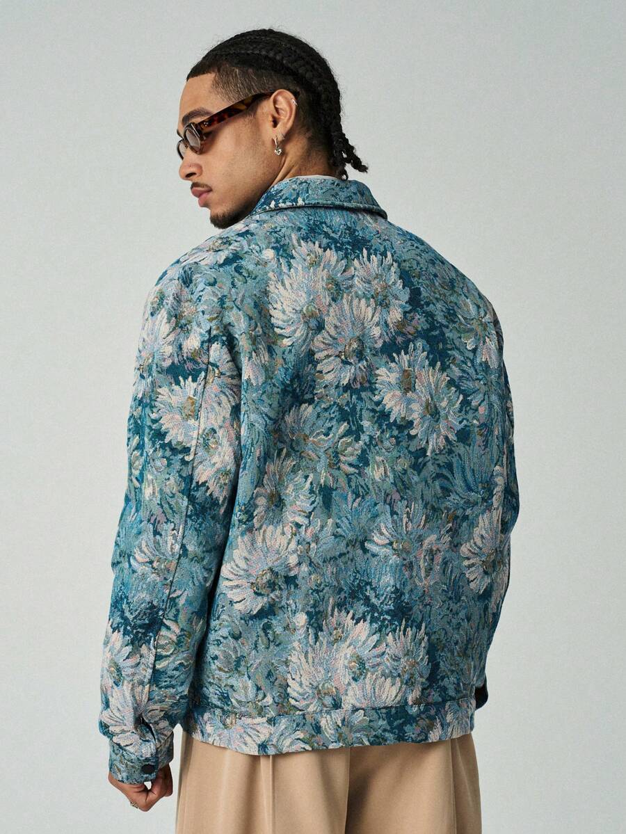 Men's Long Sleeve Floral Jacquard Casual Dress Jacket