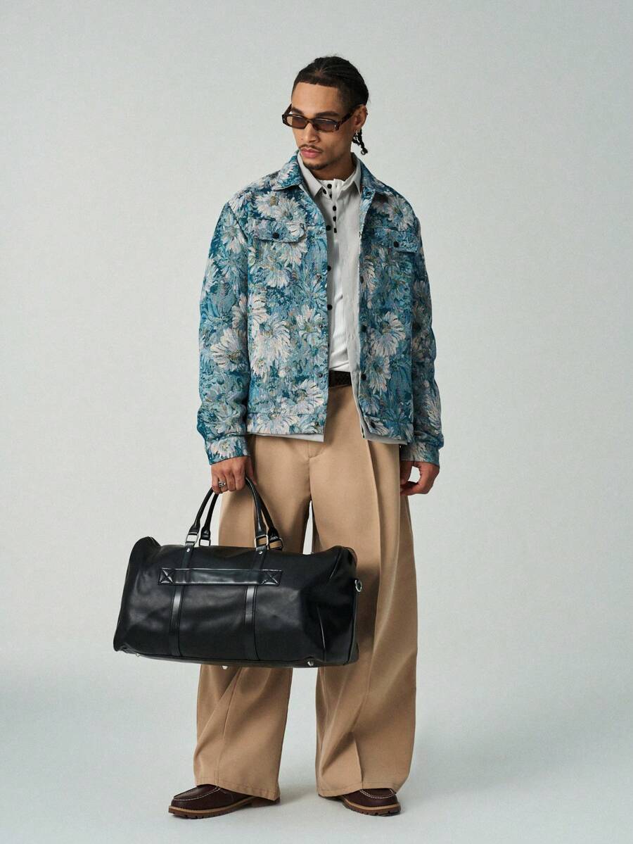Men's Long Sleeve Floral Jacquard Casual Dress Jacket