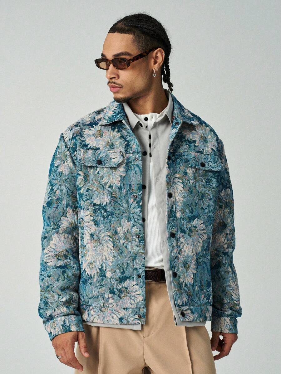 Men's Long Sleeve Floral Jacquard Casual Dress Jacket