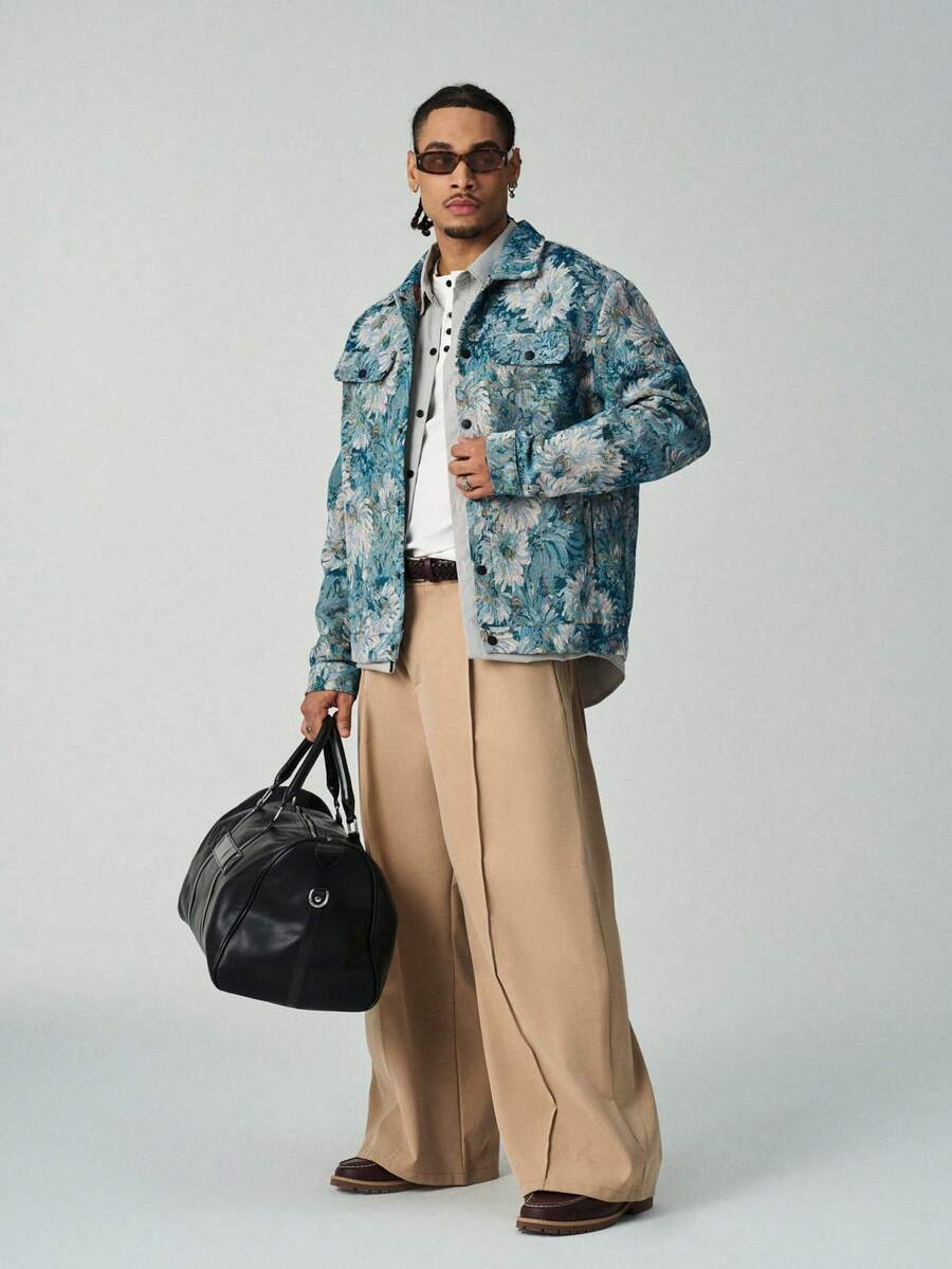 Men's Long Sleeve Floral Jacquard Casual Dress Jacket