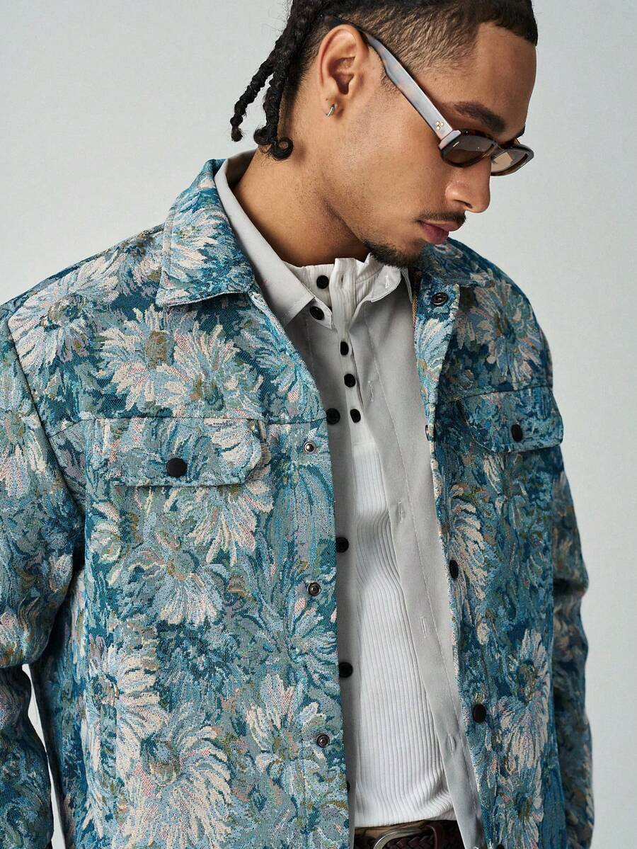 Men's Long Sleeve Floral Jacquard Casual Dress Jacket