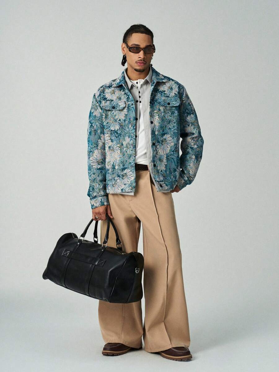 Men's Long Sleeve Floral Jacquard Casual Dress Jacket