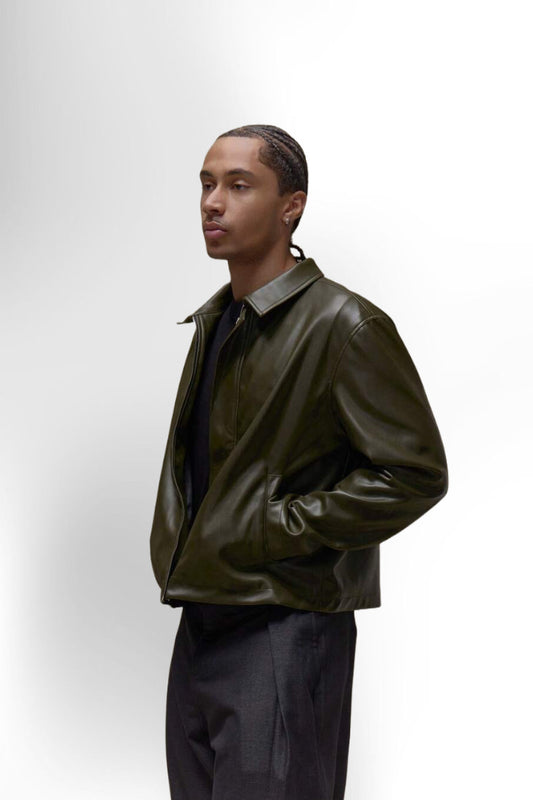 Boxy Fit Leather Long Sleeve Leather Jacket