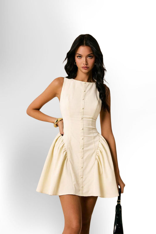 Women Sleeveless Solid Color Mini Dress