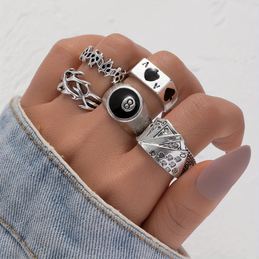 Set Of 5 Silvery Vintage Ring Sets