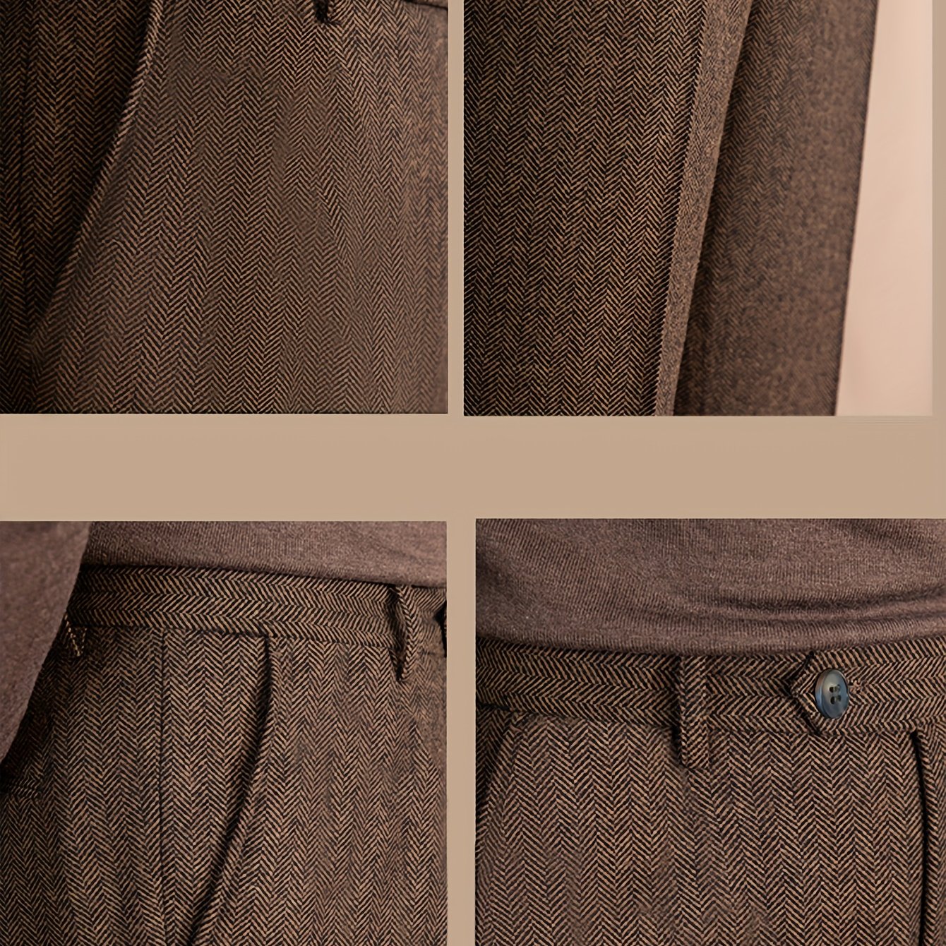 Men's Herringbone Patterned Casual Trousers