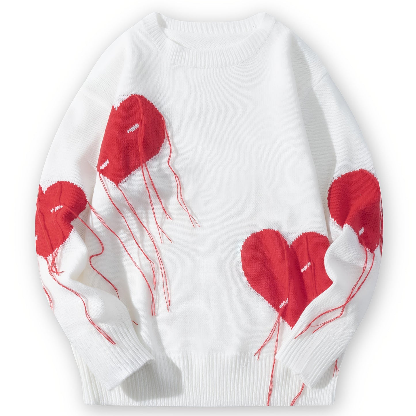Casual Academic Style Heart Jacquard Tassel Sweater