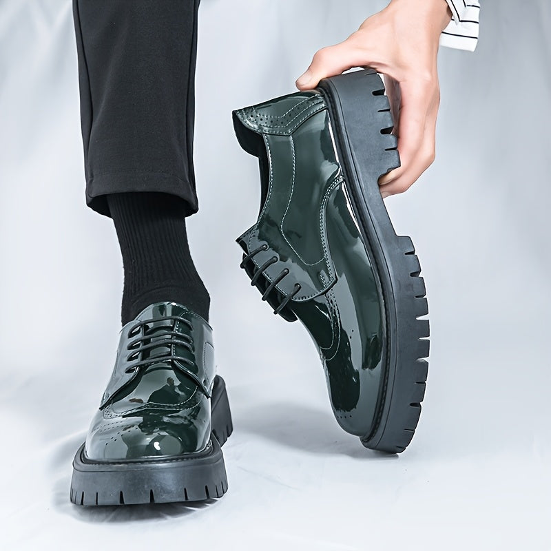 Men's Stylish Black & Green Wingtip Oxford Shoes