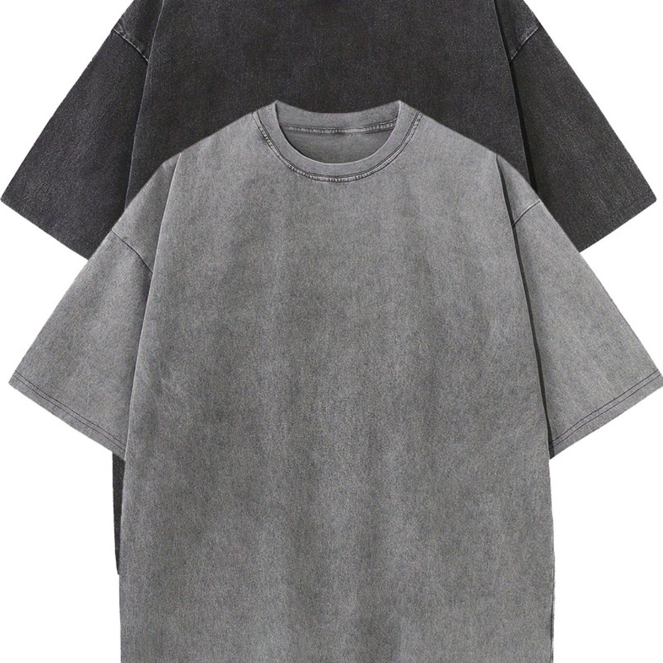 2pcs Men'S Heavyweight 100% T-Shirts - Relaxed Fit Drop Shoulder Short Sleeve Round Neck Tee