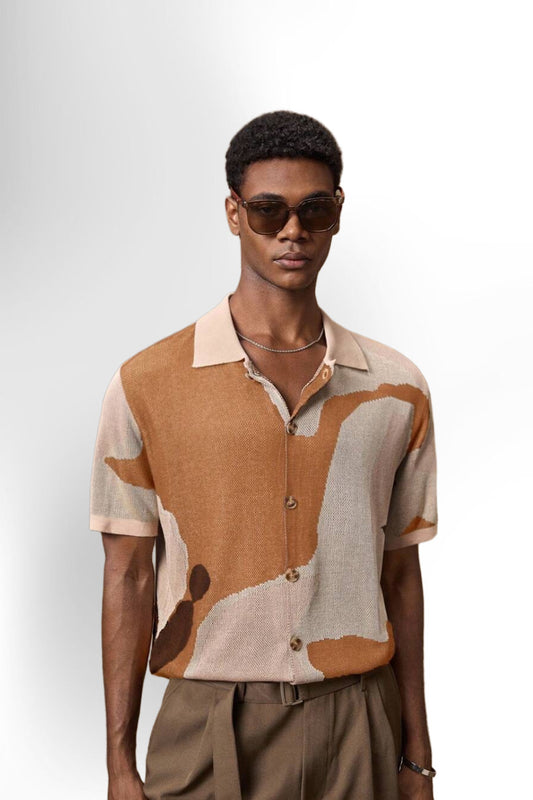 Men's Camouflage Knit Short Sleeve Elastic Fitted Casual T-Shirt