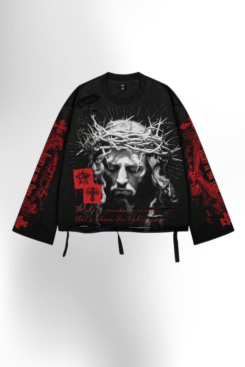 Distressed Graphic Long Sleeve Crew  T-Shirt