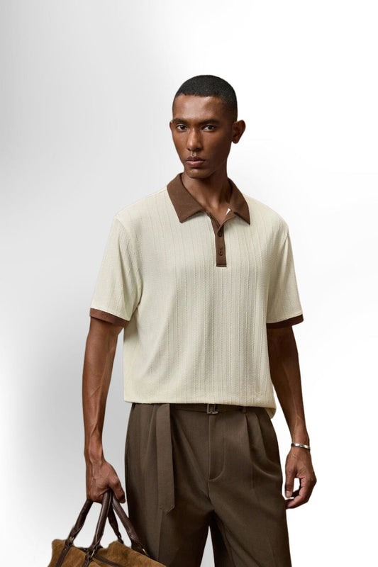Men's Knitted White Slim Fit Casual Short Sleeve Polo Shirt