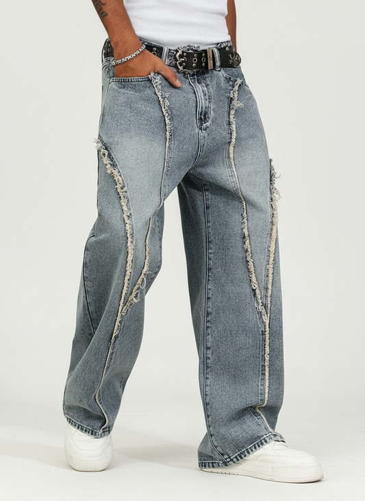 Distressed Patchwork Vintage Wide Leg Jeans